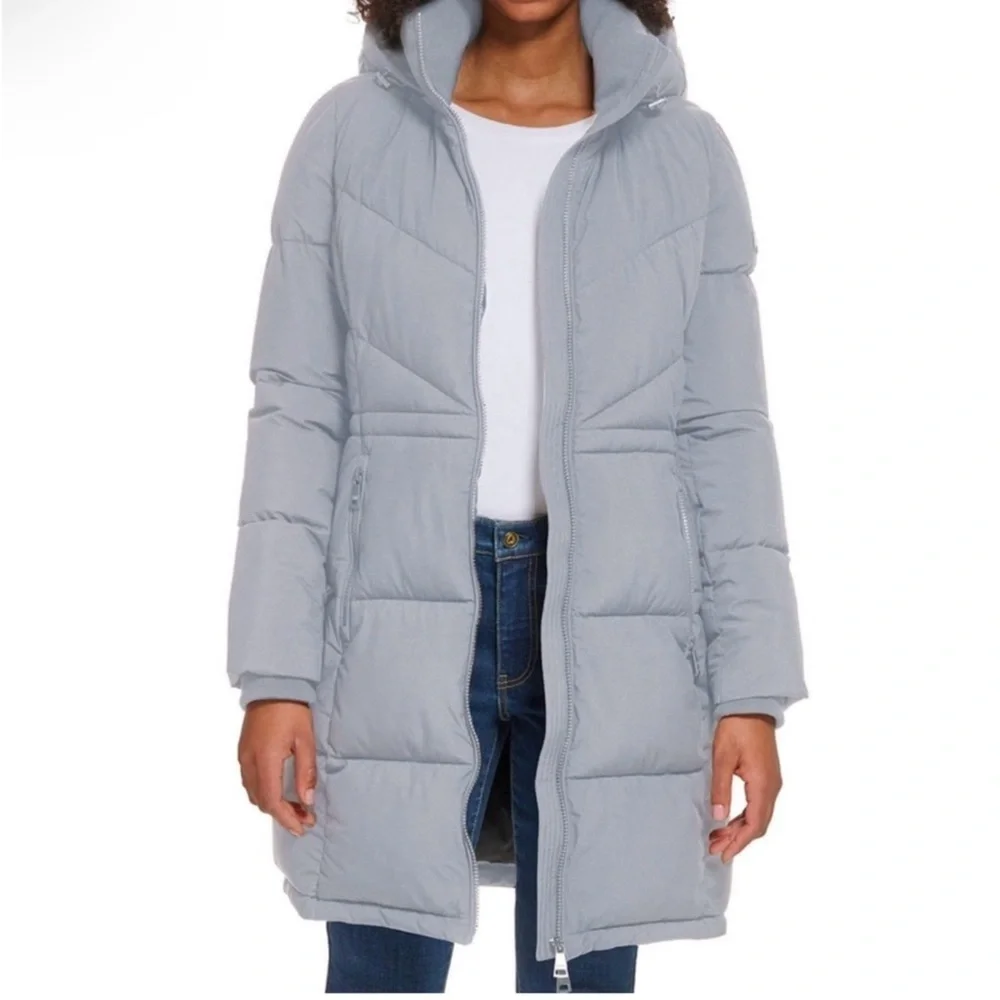 NWT Calvin Klein Long Light Blue Puffer Coat – XL - Picture 2 of 13